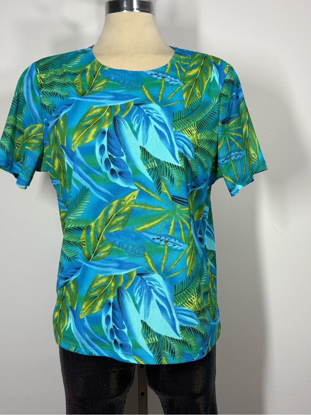 TanJay Tropical Leaf Short Sleeve Tee - Teal & Green Size PM/M